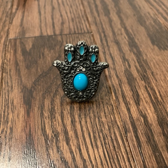 Blue Metal Large Resizable Hamsa Ring - Picture 3 of 5
